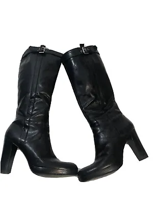 Women’s Nine West Volpeo Black Leather Tall Boots Platform Size 9 • $55