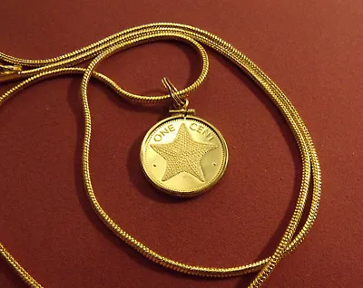 BAHAMAS STARFISH COIN Pendant 18K 24  Gold Filled Snake Chain 100% USA MADE • $79