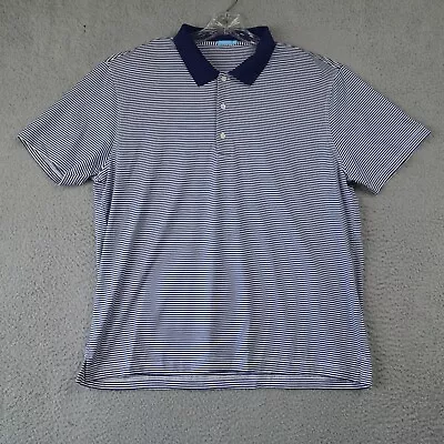 J McLaughlin Polo Shirt Mens XL Short Sleeve Performance Striped Navy Blue • $19.87