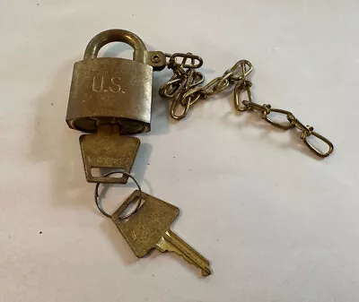 Vintage United States Military Brass Padlock W/ 2 Keys American Lock Co. • $39.99