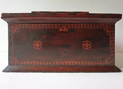 Antique Inlay Wooden Handmade Jewelry Box Sailor’s Ditty Box  W/ Lock & Key • $200