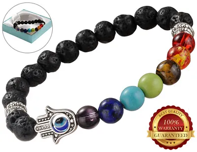 7 Chakra Healing Bead Natural Lava Stone Bracelet Diffuser Multi Colour Gemstone • £4.49