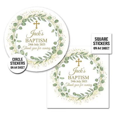 £3.49 • Buy Christening Stickers Personalised Botanicals Eucalyptus Gold Dust A4 Sheet X1