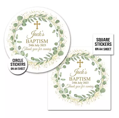 £3.49 • Buy Christening Stickers Personalised Botanicals Eucalyptus Gold Dust A4 Sheet X1