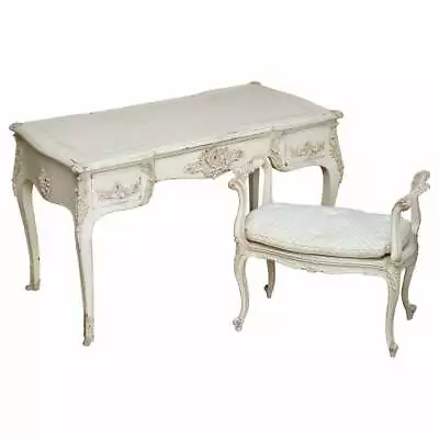 Early Paint Antique French Louis Xv Style Bureau Plat Writing Desk & Stool • $3543.55