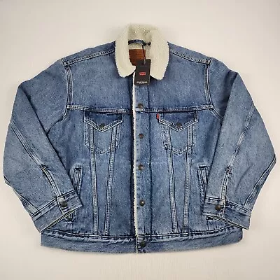 Levis Vintage Relaxed Fit Sherpa Trucker Jacket Mens Size XL Blue Denim NEW • $130