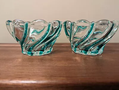 Peppermint Green Swirl Lead Crystal Candle Holders Mikasa Set Of 2 • $10.99