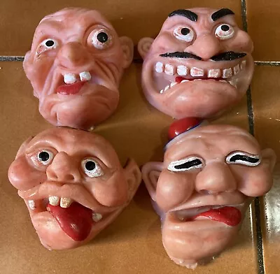 4 Vintage Tobar Flexiface Hand Finger Puppets ** Rubber Ugly Faces Man ** 80’s • $19.99