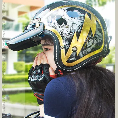 Retro Carbon Fiber Motorcycle Helmet Cafe Racer 3/4 Open Face Casco Moto Unisex • $364.78