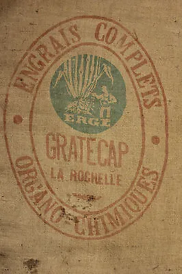 Grain Sack Printed Vintage French Jute / Hessian Burlap Fabric Red & Green Print • $82