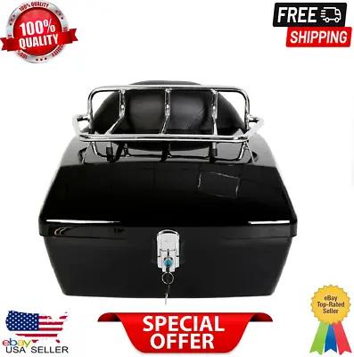 Hard Motorcycle Trunk Luggage Case Tail Box W/Backrest For Harley Yamaha Suzuki • $139.73