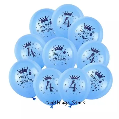 4th Birthday Blue Latex X10 Balloons Party Decoration Happy Birthday Age 4 Boys • £5.39