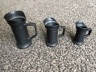 £20 • Buy Antique French Pewter Measuring Jugs ~ Set Of 3