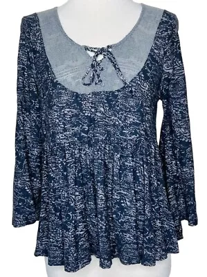 Anthropologie Akemi + Kin Marcella Blue Peasant Bell Sleeve Lace Up Top Small • $10