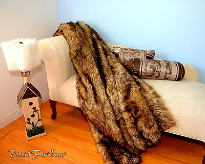 60  72  84  Black Tip Wolf Exotic Animal Skin Sofa Couch Bed Blankets Throw 0322 • $219.70