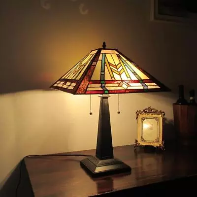 Table Lamp Blackish Bronze Finish Stained Glass Mission Style Multicolor 22in • $209.77