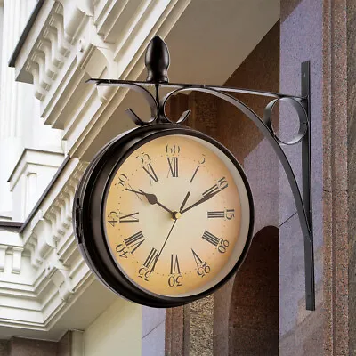 £16.95 • Buy Outdoor Garden Station Bracket Hanging Wall Clock Double Sided Roman Numerals