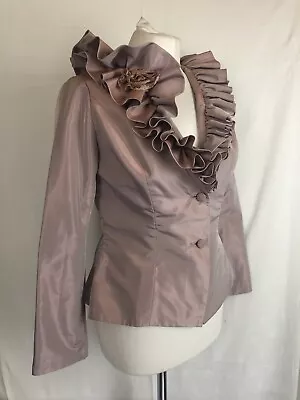 Ian Stuart London Misty Pink Silk Jacket Ruffle Collar Size UK 10 Wedding Formal • £55