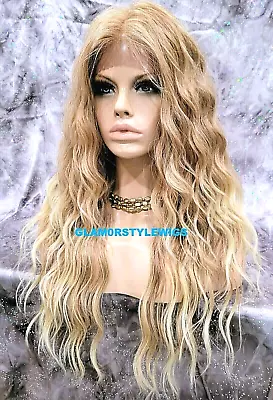 Free Part Lace Front Full Wig Long Wavy Layered Medium Blonde Mix Heat Ok New • $79.95