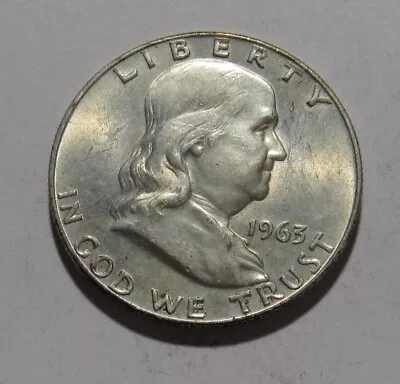 1963 D Franklin Half Dollar - AU+/BU Condition - 123SU • $0.99