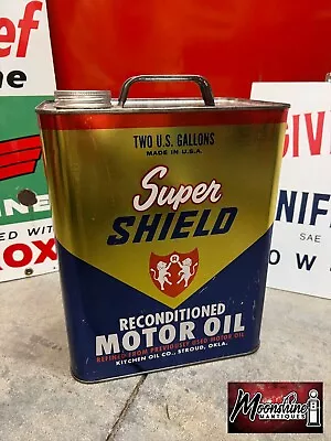 Vtg. SUPER SHIELD Motor Oil Can 2 Gallon - Gas & Oil • $165