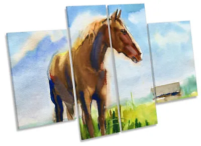 Horse Watercolours Repro Framed CANVAS PRINT Four Panel Wall Art • £149.99
