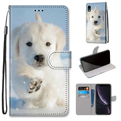 For Various Phone Flip Cute Painted Dog Wallet Card Bag Holder Stand Case Cover • $6.36