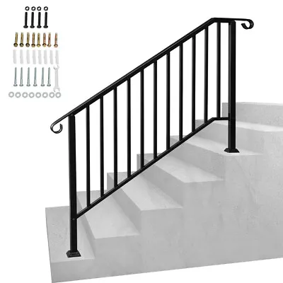 Iron Handrail Stair Railing Fit 4-5 Step Handrail Matte Outdoor Deck Hand Rail • $62.99