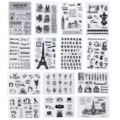 Vintage Flower Buildings Cat Silicone Clear Stamps Journal Scrapbooking Crafts • £6.11