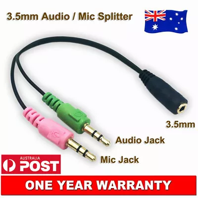 Gold Plated 3.5mm AUX Audio Mic Splitter Cable Headset Adapter Female To 2 Male • $9.50