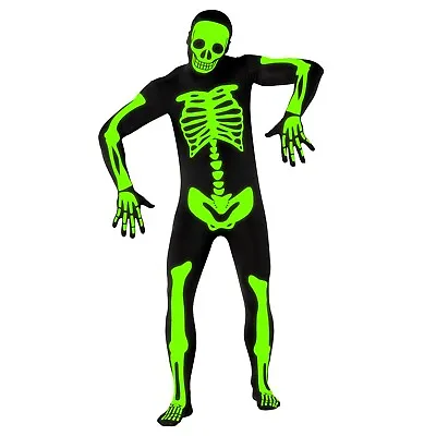 Adult Glow In The Dark Skeleton Morphsuit Men`s Halloween Costume • $42.95