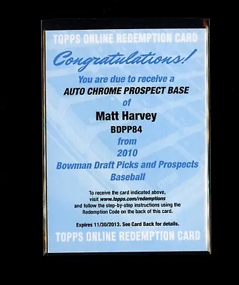 2010 Bowman Draft Picks And Prospects Matt Harvey Rookie Chrome Auto Unscratched • $9.99