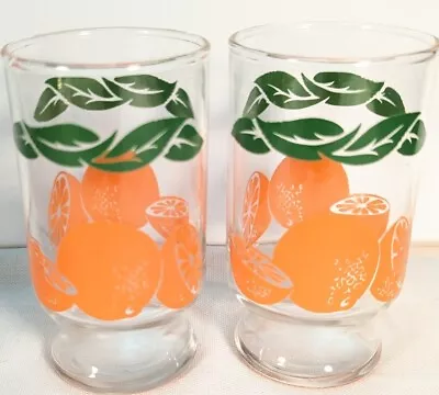 Vintage Set Of 2 Anchor Hocking Flat Oranges Glasses 4 1/8  6oz Juice Glasses • $24