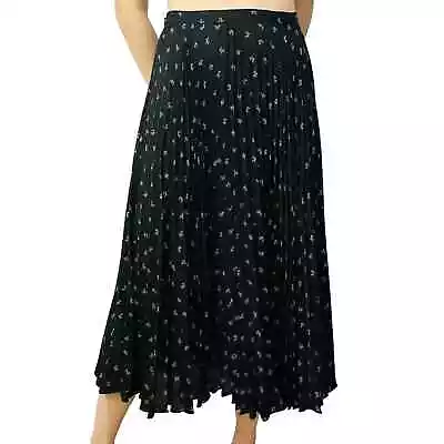 Vince Skirt Midi Pleated Floral Dainty Black White Twee Preppy 4 Small New • $89