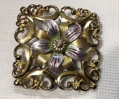 Vtg Enamel Symmetalic 14kt Over Sterling Brooch • $65