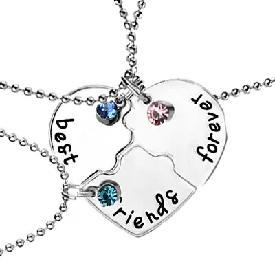 Best Friends Forever Necklace Broken Heart Pendant 3 Pcs Set Rhinestone Gift UK  • $4.72