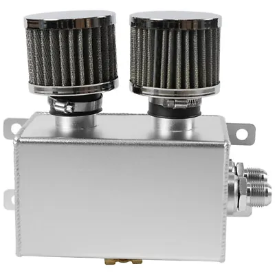 2 Port 10AN Dual Breather Filter Baffled Polished Oil Catch Can Reservoir Tank • $44.22
