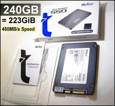 $37.60 • Buy AS NEW Netac 240GB SSD Solid State Drive 2.5  SATA III 480MB/s+