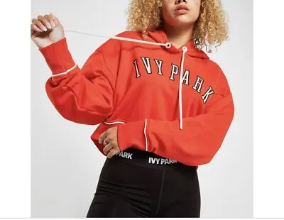 £25 • Buy Ivy Park Red Oversized Crop Logo Sweatshirt Hoodie Uk Size L