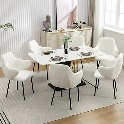 Mid-Century Modern Dining Chairs Set Of 6 Comfy Sherpa Armless Side Chair • $320.39