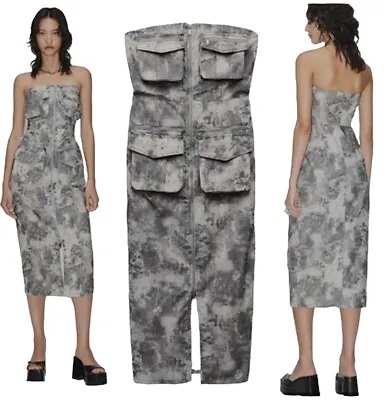 Zara Women’s Dress Printed Cargo Strapless Zip Front Size S New • $64.99