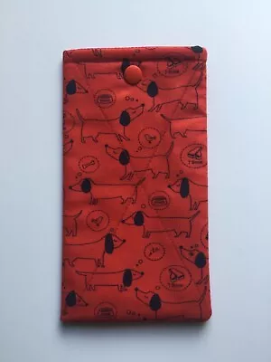 Glasses Case Fabric Quilted Dachshund Dreams Snap Close Unisex Lined Handmade  • $12