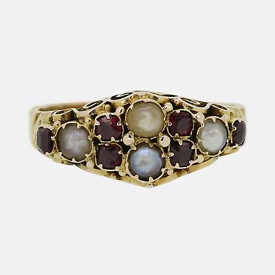 Georgian Ruby And Pearl Cluster Ring - 15ct Yellow Gold • £635