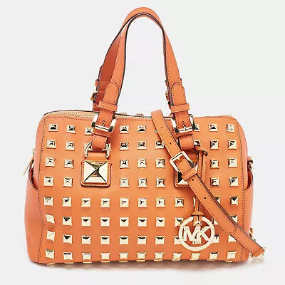 MICHAEL Michael Kors Orange Studded Leather Grayson Boston Bag • $278.45