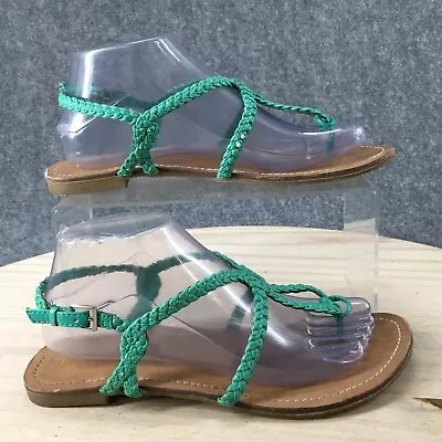 Merona Sandals Womens 8.5 Braided Strap Slingback Flats Green Faux Leather • $21.99