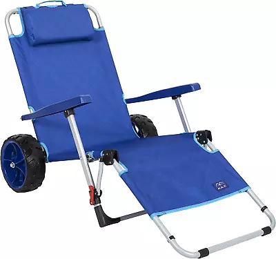 Beach Chaise Lounge Reclining Chair Foldable Integrated Wagon Pull Cart Storage • $313.99