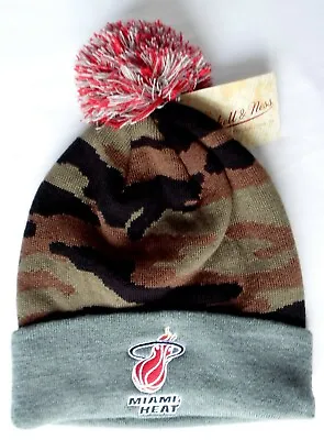 Miami Heat Knit Beanie Hat  CAMO NBA One Size OSFM Winter Cuffed Pom Cap • $18.99