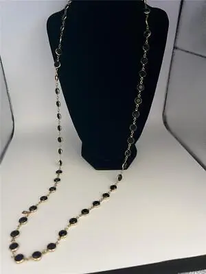 Vintage Swarovski Bezel Set Black Crystal 36  Continuous Necklace - RARE Color • $89