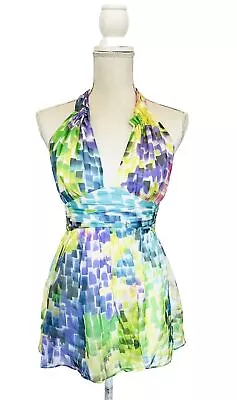 Milly Top Size 2 Halter Silk Watercolor Vintage Colorful Designer Coquette • $24.99