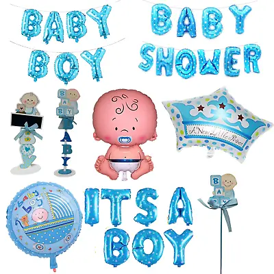 Blue Theme Baby Shower Foil Balloons New Born Baby Banner Mum To Be Sash Baloons • £6.99